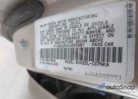 2001 Toyota Camry Le from USA, damaged, VIN 4T1BG22K01U853387